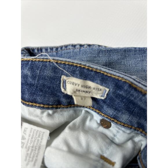 Madewell Skinny Jeans Size 27 Curvy High Rise Raw Hem Ripped Medium Wash Crop - Picture 7 of 10